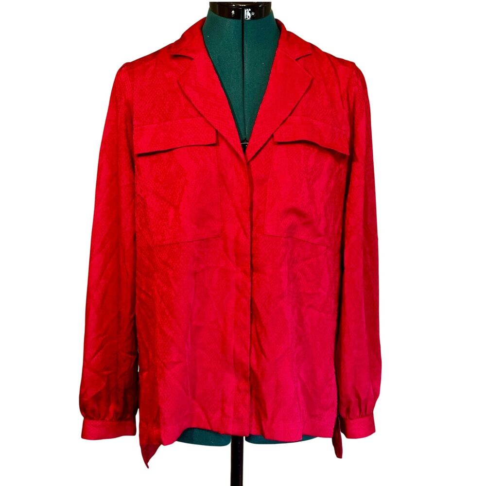 NWT!! White House Black Market Red Snakeskin Jacquard Button-Up Blouse Top S